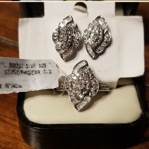 Sterling silver ring and earings with diamond s